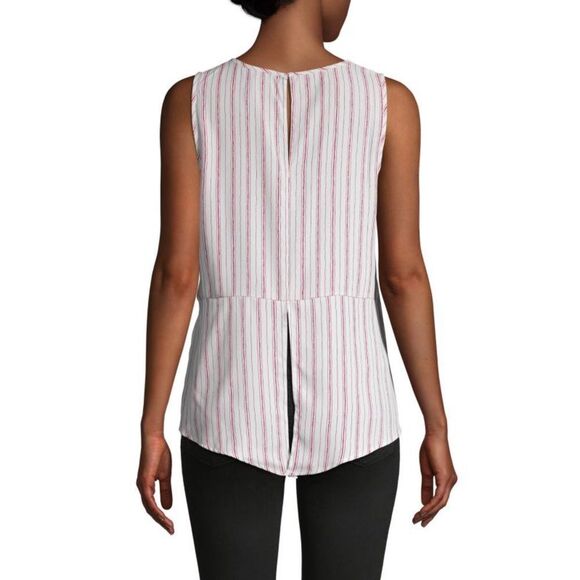 BCBGMaxAzria Striped Split Back Hem Sleeveless Tank Top Shirt Red White XS - Picture 5 of 14
